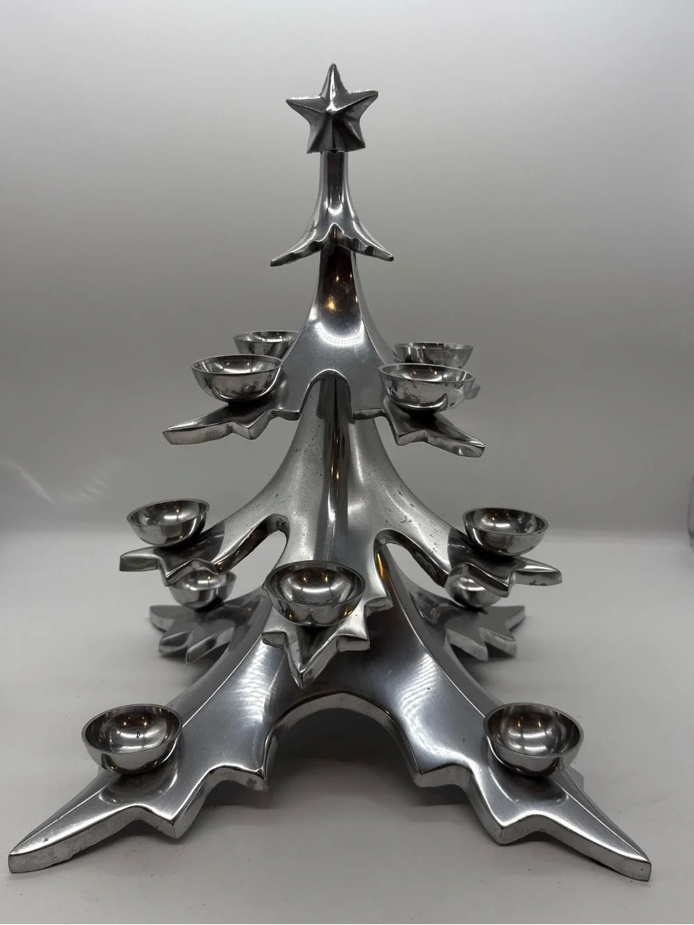 Vintage Pottery Barn Silver Metal Christmas Tree Votive Ball Candle Holder